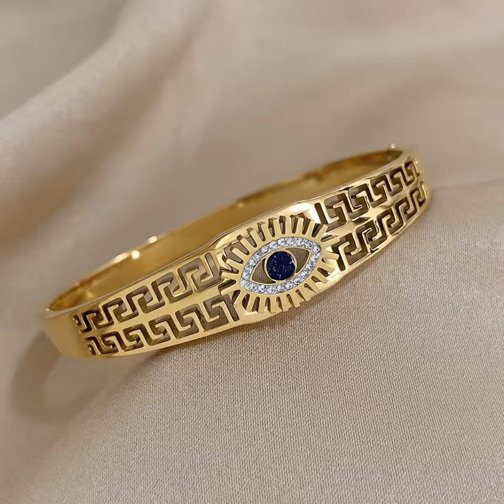 NEW! STAINLESS STEEL EVIL EYE BANGLE BRACELET